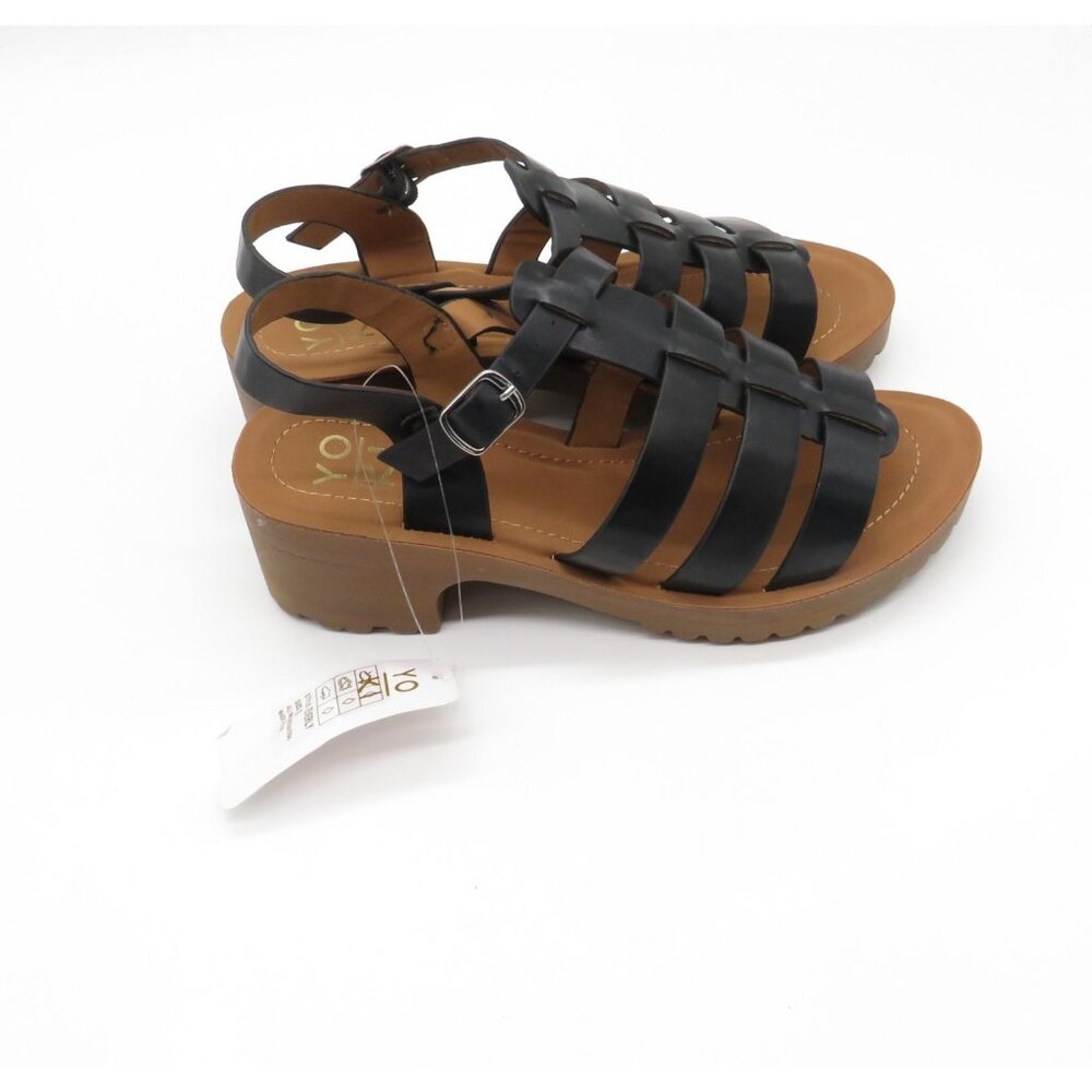 YOKI Everly Women's Black Strappy Sandals Buckle Brown Heels 8 NEW
